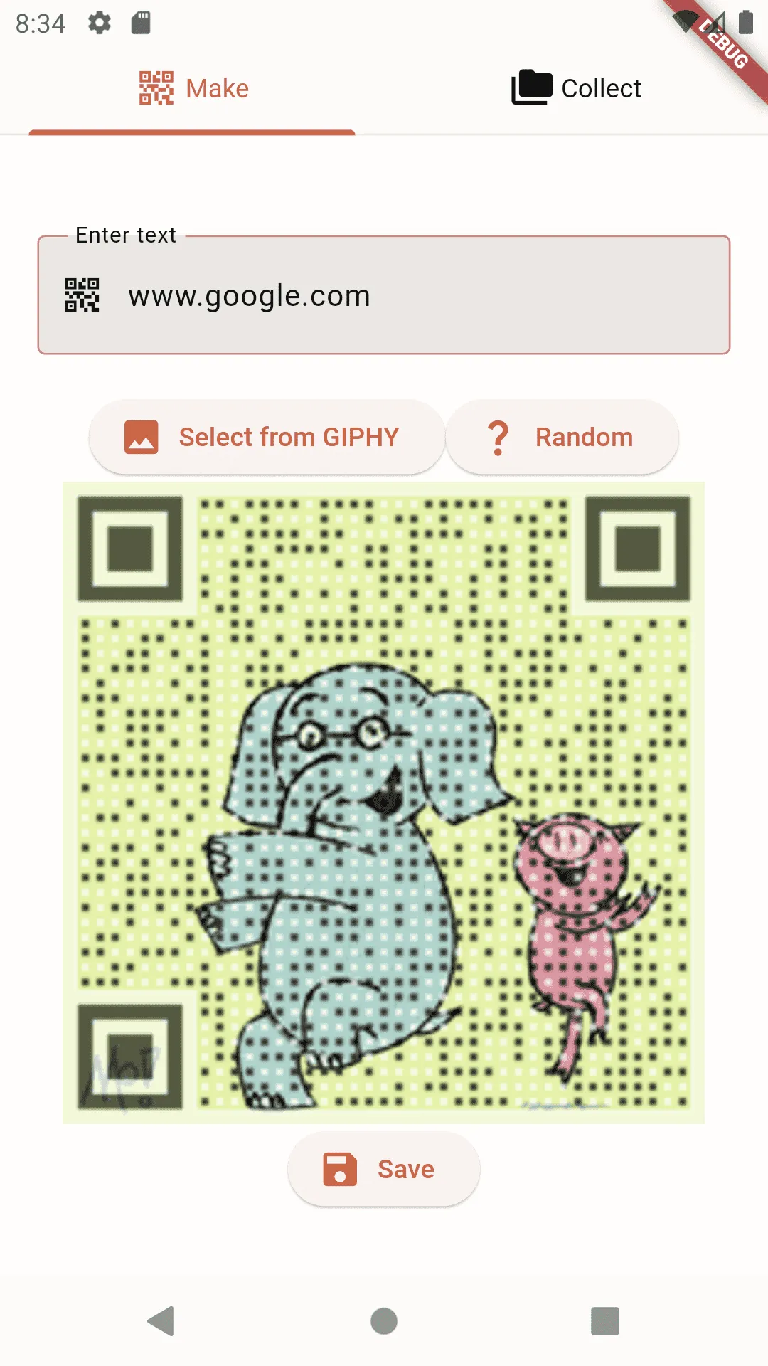 The app showing the assembled GIF Code.