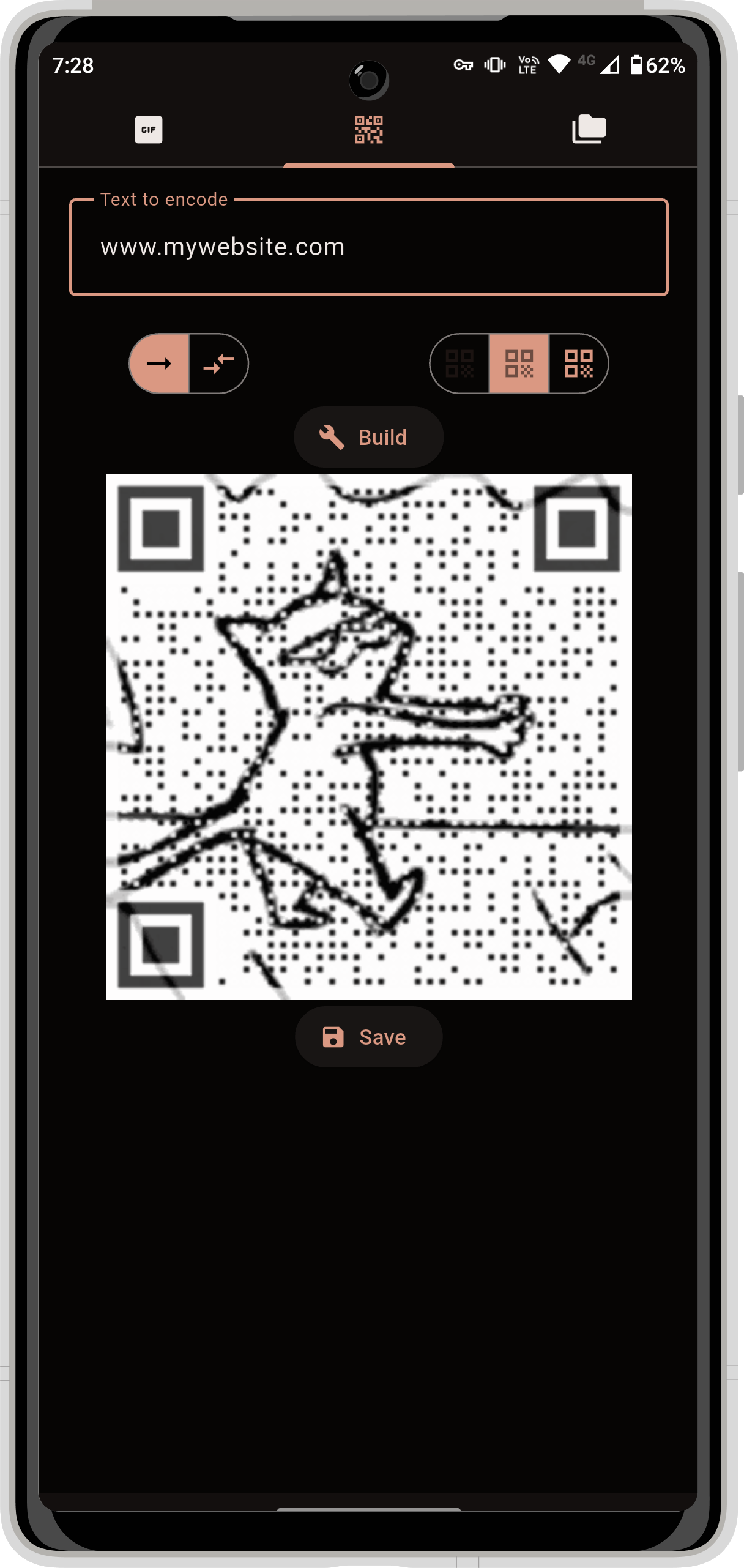 The app showing the assembled GIF Code.