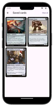 Screenshot offline card search app.