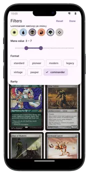 Screenshot offline card search app.